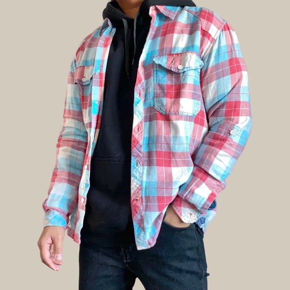 Billabong Red and Blue Plaid Button Front Shirt - Picture 1 of 7